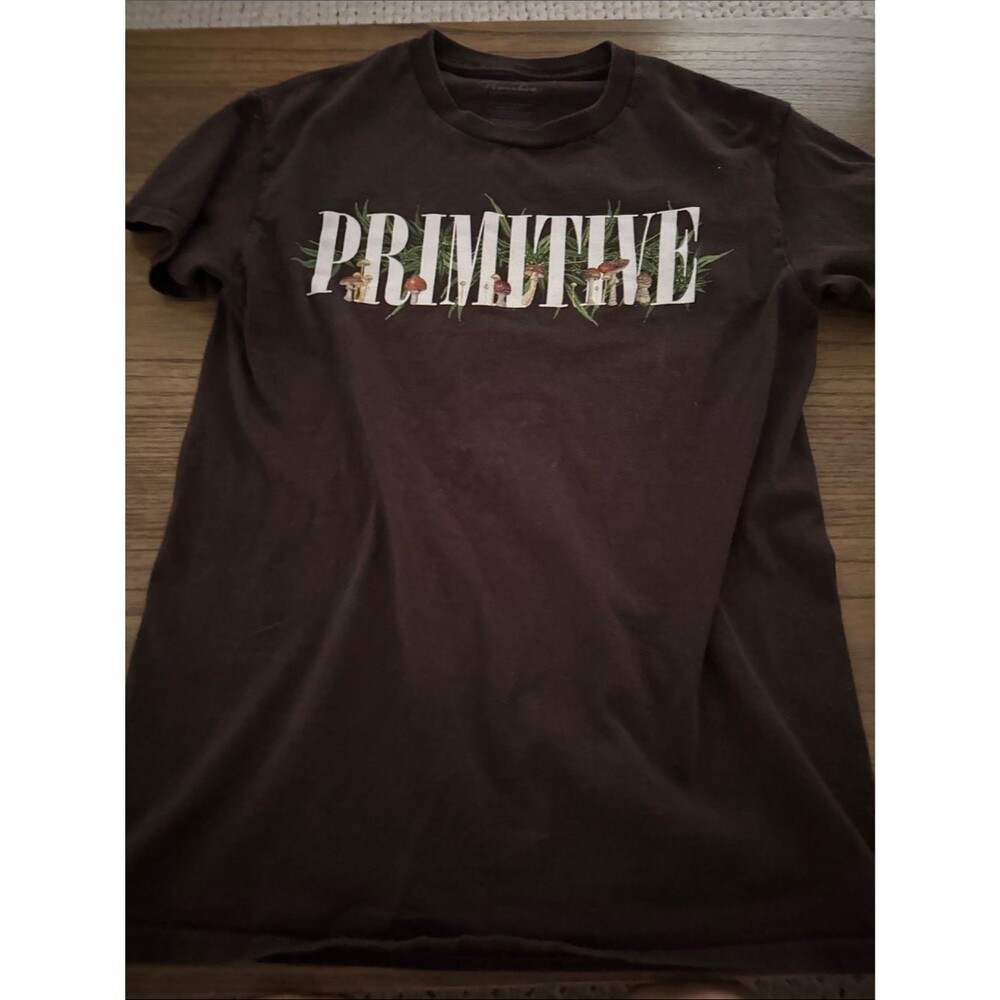Primitive Black Tee with White Botanical Mushroom Logo